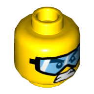 Lego Minifig Head Monkie Kid, Goggles and Angry Mouth / Dirt Stains and Open Mouth Smile Print / Yellow