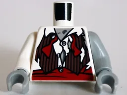 Torso Torn Shirt and Vest with Red Waistband Pattern (Zombie Groom) / Light Bluish Gray Arm Left / White Arm Right / Light Bluish Gray Hands