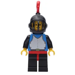 Knight (Breastplate on Blue) - Black Legs, Black Helmet, Red Plume, Plastic Cape
