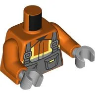 Torso, Safety Jacket, Dark Bluish Grey Overalls Print, Reddish Orange Arms, Light Bluish Gray Hands / Reddish Orange