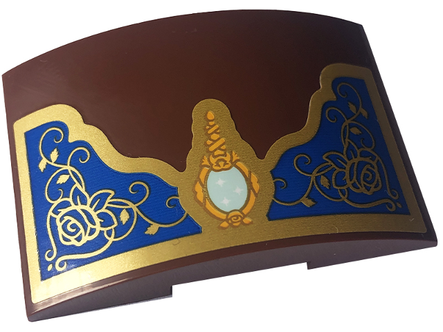 Lego Slope, Curved 6 x 4 Double with Bright Light Orange and Light Aqua Mirror, Gold Frame and Roses on Blue Background Pattern (Sticker) - Set 43227
