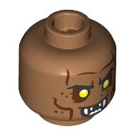 Lego Minifig Head Orc, Reddish Brown Wrinkles, Eyeshadow, Yellow Eyes, White Sharp Teeth, Smile / Angry Print / Medium Nougat