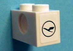 Lego Technic, Brick 1 x 2 with Hole and Lufthansa Logo Pattern on Both Ends (Stickers) - Set 40146
