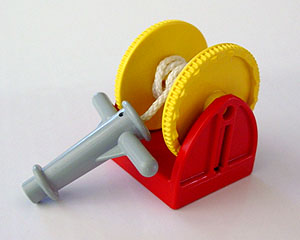Lego Duplo Hose Reel Holder 2 x 2 with Yellow Drum, Light Gray Hose Nozzle with Handles, String