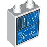 Duplo Brick 1 x 2 x 2 with Computer Screen, Graph, Car Model Print / White