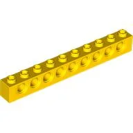 Technic Brick 1 x 10 [9 Pin Holes] / Yellow