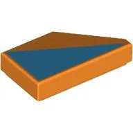 Tile 1 x 2 with Stud Notch Left with Medium Azure Triangle Print / Orange