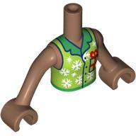 Lego Minidoll Torso Girl with Medium Brown Arms and Hands with Lime Shirt, Green Collar, Snowflakes, Present print / Medium Brown
