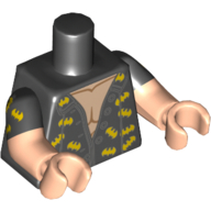 Lego Torso, Dual Molded Arms, Shirt with Yellow Bats, Bare Chest Print, Black Sleeves Pattern, Light Nougat Arms and Hands / Black