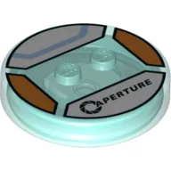 Function Brick Round 4 x 4 x 2/3 with 2 Studs and Black 'Aperture' Print / Trans-Light Blue