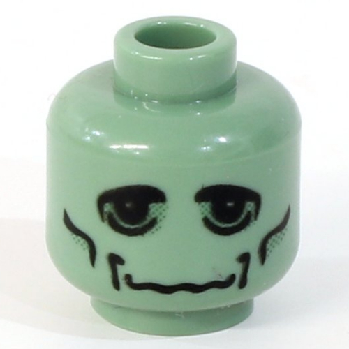 Lego Minifig Head Frankenstein's Monster, Large Black Eyes, Cheek Lines, Wavy Mouth Print [Blocked Open Stud] / Sand Green