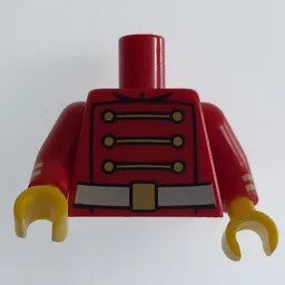 Torso, Royal Guard Uniform with 3 Gold Chains, 6 Buttons and White Belt with Gold Buckle Print (Toy Soldiers), Red Arms with Gold Stripes, Yellow Hands / Red
