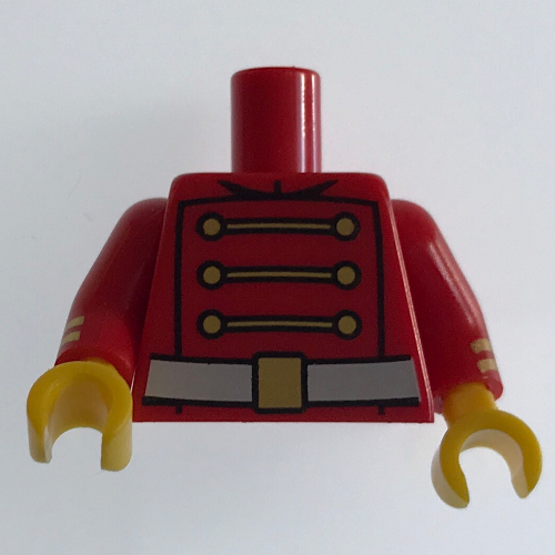 Lego Torso Royal Guard Uniform with 3 Gold Chains, 6 Buttons and White Belt with Gold Buckle Print (Toy Soldiers), Red Arms with Gold Stripes, Yellow Hands / Red