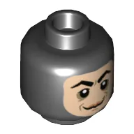 Minifig Head Screenslaver, Balaclava, Light Nougat Face, Thick Arched Eyebrows, and Smirk Print [Hollow Stud] / Black