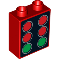 Lego Duplo Brick 1 x 2 x 2, with 4 Red and 2 Green Starting Lights Print / Red