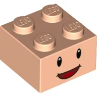 Brick 2 x 2 with Face, Black Eyes and Open Mouth Smile Print / Light Nougat
