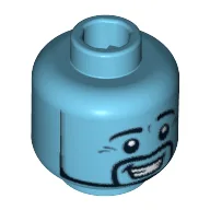 Minifig Head Genie, Eyebrows and Facial Hair, Open Smile Print [Blocked Open Stud] / Medium Azure