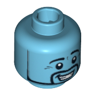 Lego Minifig Head Genie, Eyebrows and Facial Hair, Open Smile Print [Blocked Open Stud] / Medium Azure
