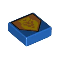 Tile 1 x 1 with Yellow King Symbol on Orange Pentagonal Shield Print / Blue