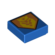 Lego Tile 1 x 1 with Yellow King Symbol on Orange Pentagonal Shield Print / Blue