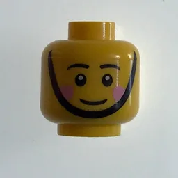 Minifig Head Toy Soldier, Eyebrows, Pink Cheeks, Chin Strap, White Pupils Print [Blocked Open Stud] / Yellow