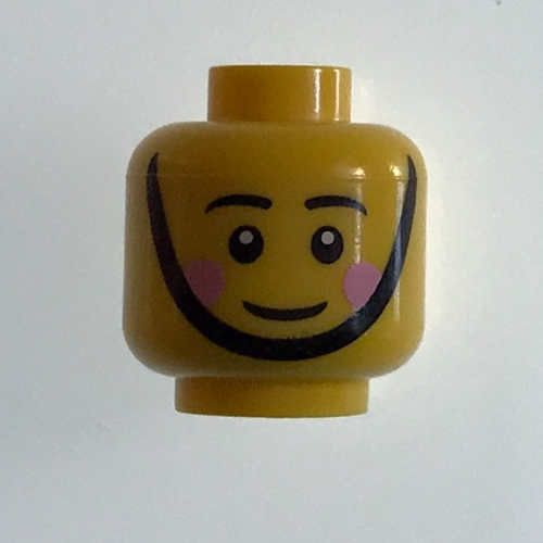 Lego Minifig Head Toy Soldier, Eyebrows, Pink Cheeks, Chin Strap, White Pupils Print [Blocked Open Stud] / Yellow