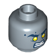 Lego Minifig Head Clay (Stone), Dual Sided, Dark Blue Thick Eyebrows, Crooked Smile, White Pupils / Yellow Eyes, Angry Print [Hollow Stud] / Sand Blue