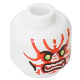 Minifig Head General Kozu, Lime Eyes, White Fangs, Red Face Markings, Mouth, Cheek Lines Print / White