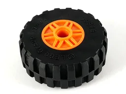 Wheel 18mm D. x 14mm with Pin Hole, Fake Bolts and Shallow Spokes with Black Tire 37 x 14 (55981 / 35578) / Orange