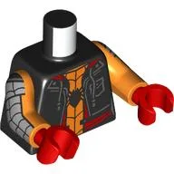 Torso, Jacket, Laces, Red Trim, Orange Spider Suit, Dark Bluish Grey/Black Webbings on Arms Print, Orange Arms, Red Hands / Black