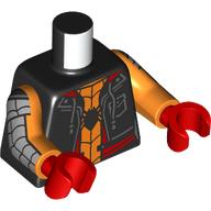 Lego Torso, Jacket, Laces, Red Trim, Orange Spider Suit, Dark Bluish Grey/Black Webbings on Arms print, Orange Arms, Red Hands / Black