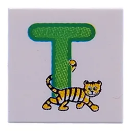 Tile 2 x 2 with Lime 'T', Tiger Print / White