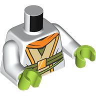 Lego Torso, Jedi Robe, Yellow Trim, Orange Scarf, Olive Green Belt print, White Arms, Lime Hands / White