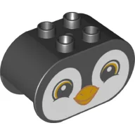Duplo Brick 2 x 4 x 2 Rounded Ends with Penguin Face Print / Black