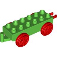 Lego Duplo Train Chassis 2 x 6 with Red Train Wheels and Moveable Hook / Bright Green