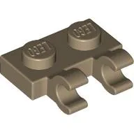 Plate Special 1 x 2 with Clips Horizontal [Open O Clips] / Dark Tan