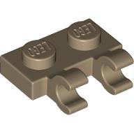 Lego Plate Special 1 x 2 with Clips Horizontal [Open O Clips] / Dark Tan