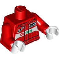 Lego Torso Race Suit with Octan Logo and White Stitching Print, Red Arms, White Hands / Red