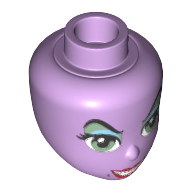 Lego Minidoll Head with Sand Green Eyes and with Eye Shadow, Red Lips, Black Beauty Mark Print (Ursula) / Lavender