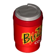 Equipment Cup with Take Out Lid and Flat Silver Lid and 'BUZZ COLA' Print / Red