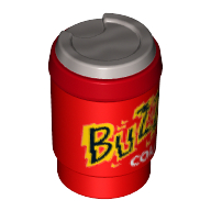 Lego Equipment Cup with Take Out Lid and Flat Silver Lid and 'BUZZ COLA' Print