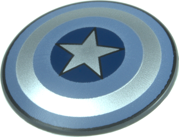 Lego Minifigure, Shield Circular / Round Convex Face with Sand Blue and Silver Concentric Rings, Star in Dark Blue Circle Pattern (Captain America)