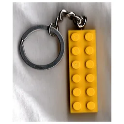 Key Chain, Chrome Chain and Ring with 2 x 6 Brick / Yellow
