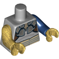 Lego Torso, Odd Arms and Hands, Armor with Silver Lines Print, Left Dark Blue Arm and Dark Bluish Gray Hand, Right Pearl Gold Arm and Hand / Light Bluish Gray