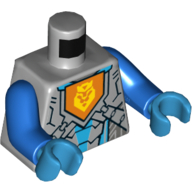 Lego Torso Armor with Silver and Dark Azure Panels, Orange Pentagon Emblem with Yellow Crowned Lion Print, Blue Arms, Dark Azure Hands / Light Bluish Gray