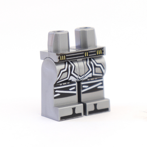 Lego Hips and Flat Silver Legs with Silver Armor, Knee Straps, Sandals Print / Flat Silver