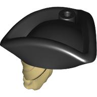 Lego Hair and Hat, Pirate Hat Tricorne Black with Ponytail / Tan