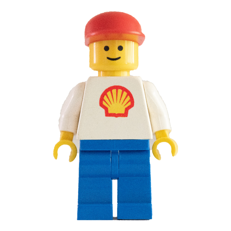 Lego Shell - White Torso with Logo, Blue Legs, Red Cap