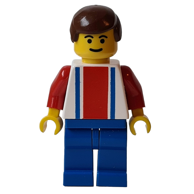 Lego Soccer Player White Torso with Blue/Red Stripes, Blue Legs #11