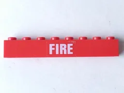 Brick 1 x 8 with White 'FIRE' Pattern (Sticker) - Set 7239